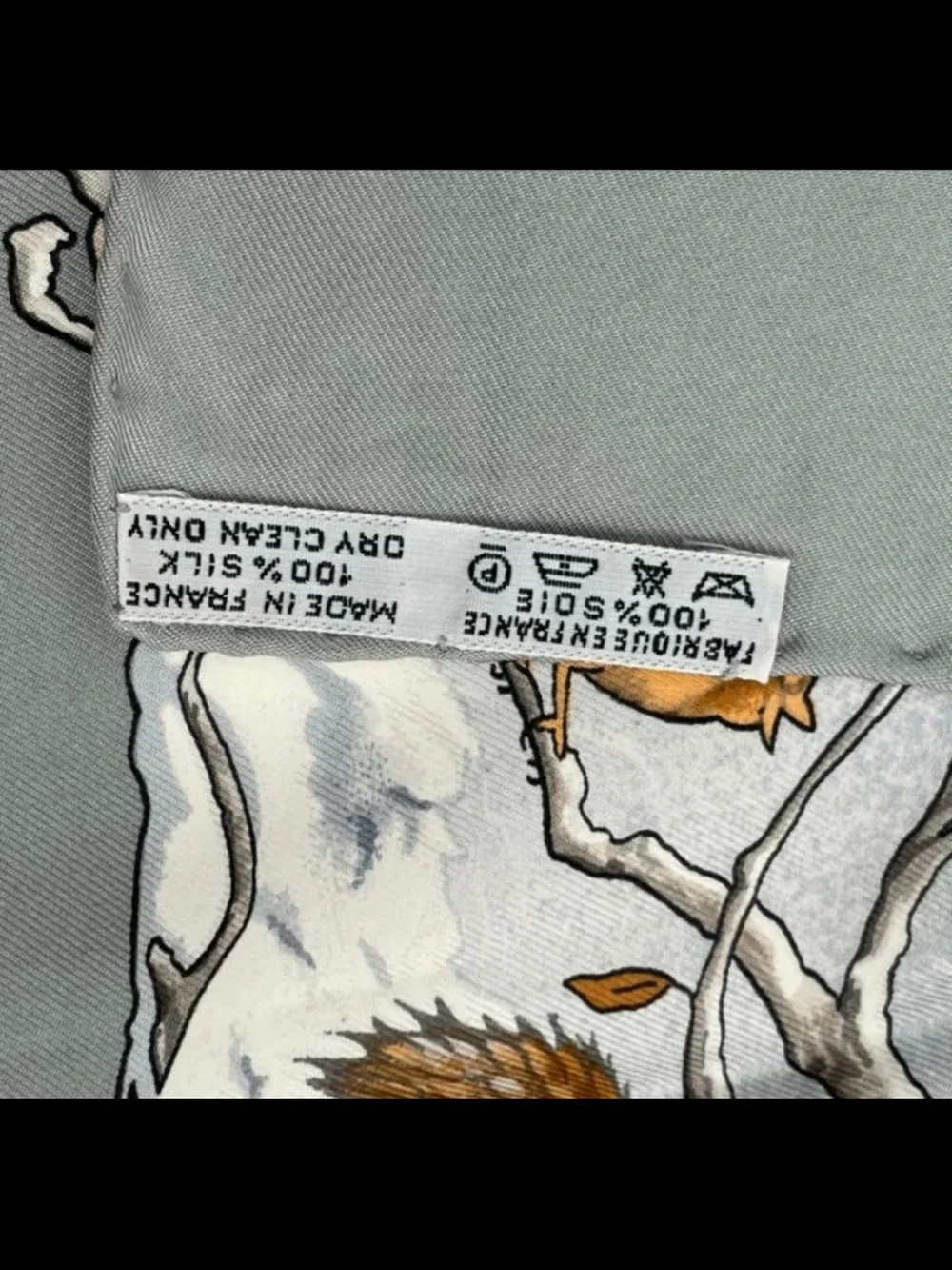Hermes Wildlife Silk Scarf in Sage Green and Cream